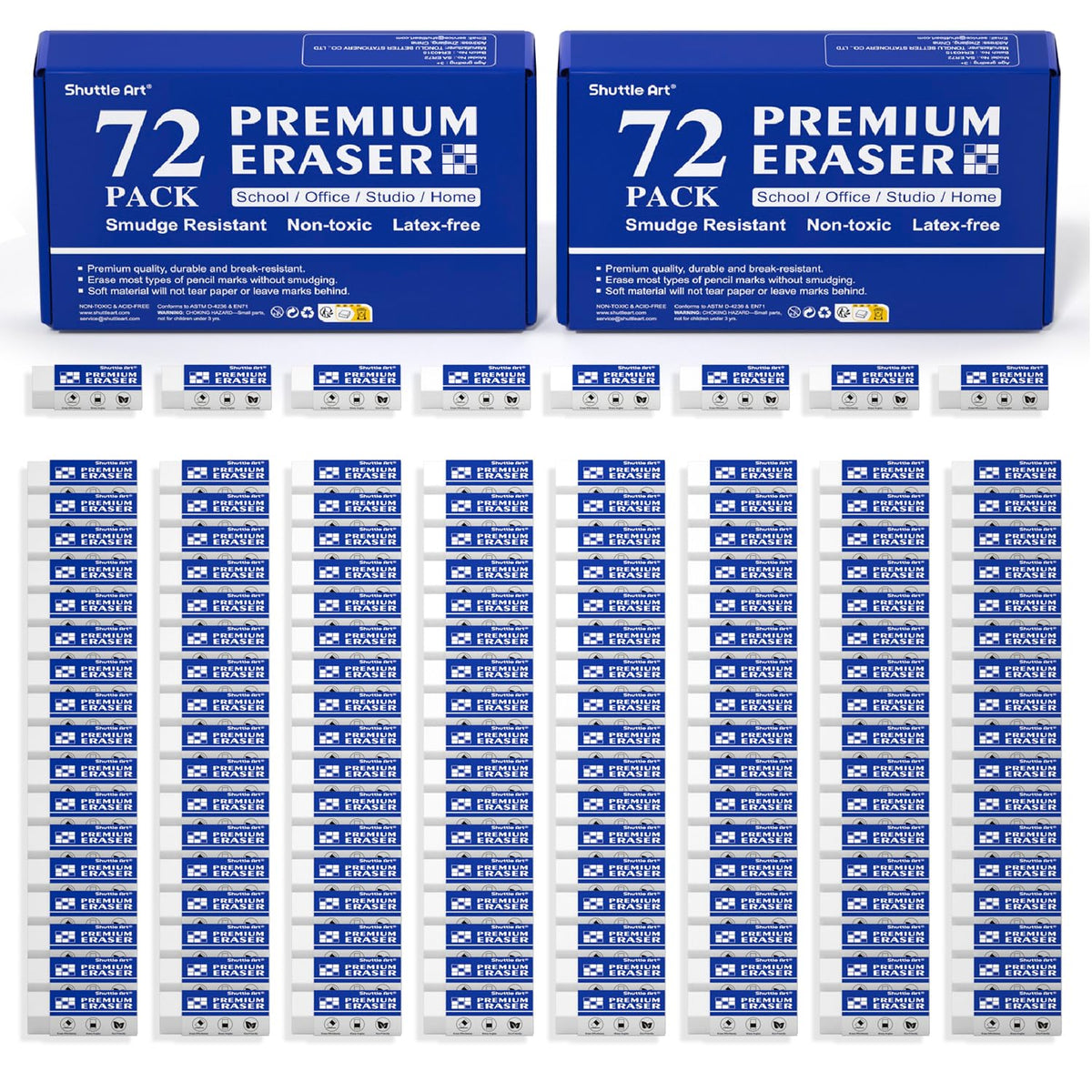 Erasers, Shuttle Art 288 Pack Premium Erasers Bulk, White Eraser Classroom Set for Kids Teachers as School and Office Supplies