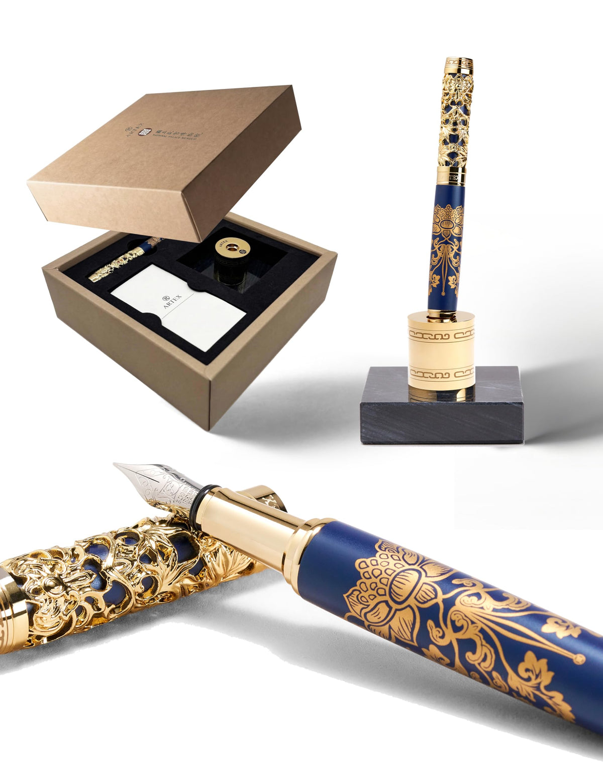 ARTEX x National Palace Museum Gold Lotus Fountain Pen & Marble Stand Set