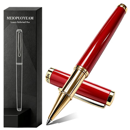 Luxury Rollerball Pen with 24K Gold Trim, Fancy Executive Professional Writing Gift Set for Men & Women, Premium Nice Pens with Smooth Ink for Journaling, Heavy Brass Body, Gloss Blue