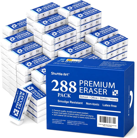 Erasers, Shuttle Art 288 Pack Premium Erasers Bulk, White Eraser Classroom Set for Kids Teachers as School and Office Supplies
