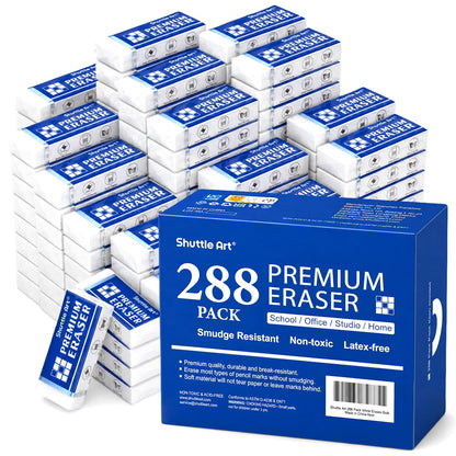 Erasers, Shuttle Art 288 Pack Premium Erasers Bulk, White Eraser Classroom Set for Kids Teachers as School and Office Supplies