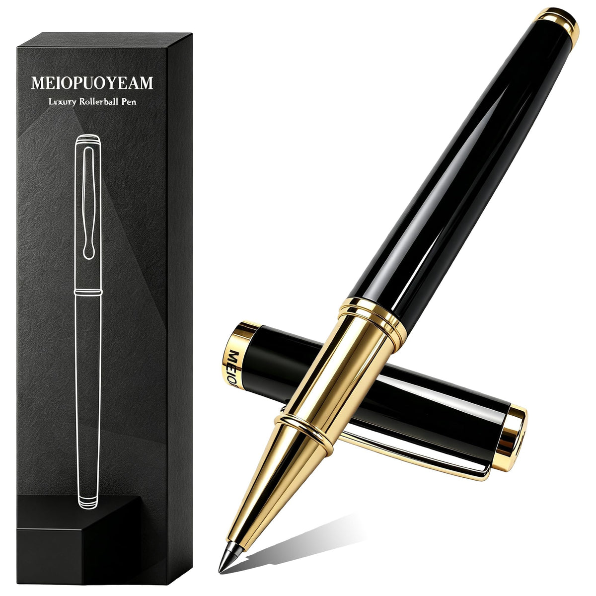 Luxury Rollerball Pen with 24K Gold Trim, Fancy Executive Professional Writing Gift Set for Men & Women, Premium Nice Pens with Smooth Ink for Journaling, Heavy Brass Body, Gloss Blue