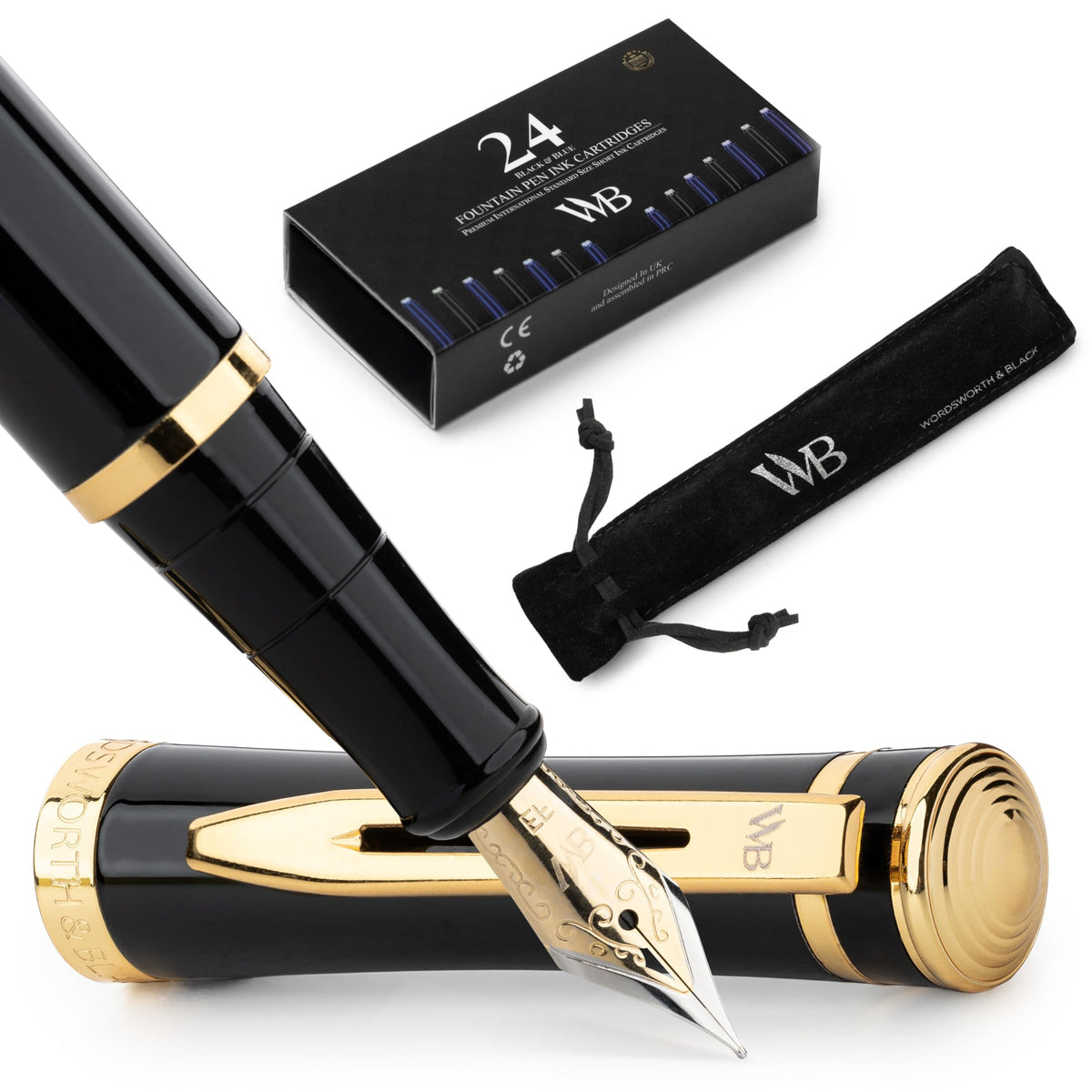 Wordsworth & Black Luxury Fountain Pen Set for Writing, Medium Nib, Silver