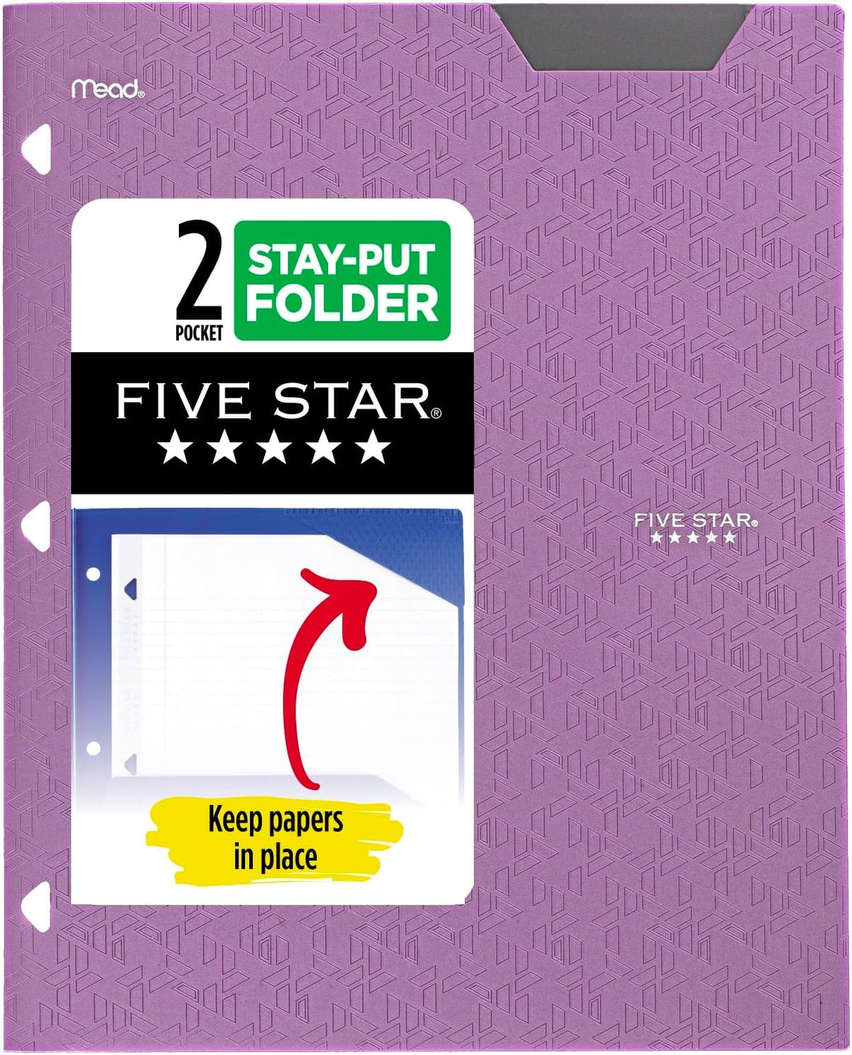 Five Star 2-Pocket Folder, Plastic Folder with Stay-Put Tabs, Fits 3-Ring Binder, Holds 8-1/2" x 11" Paper, Amethyst Purple (333420I-ECM)