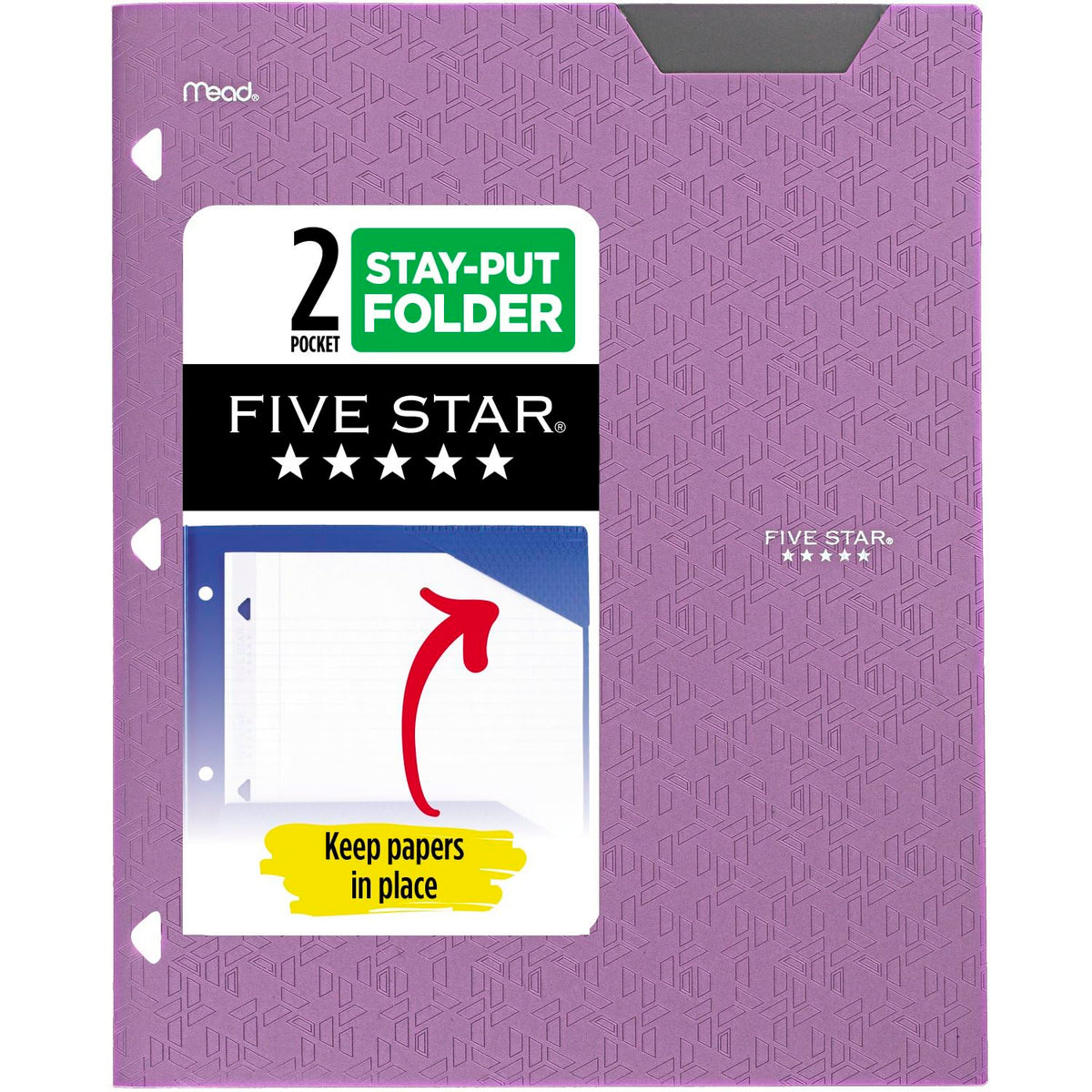 Five Star 2-Pocket Folder, Plastic Folder with Stay-Put Tabs, Fits 3-Ring Binder, Holds 8-1/2" x 11" Paper, Forest Green (333420E-ECM)