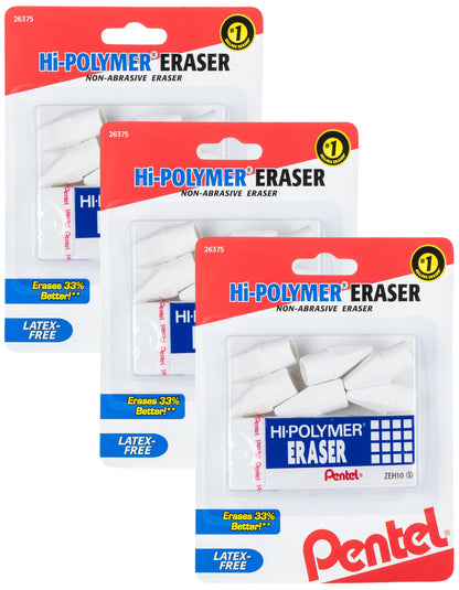Pentel Hi-Polymer Block Eraser, Large, White, Pack of 10 Erasers