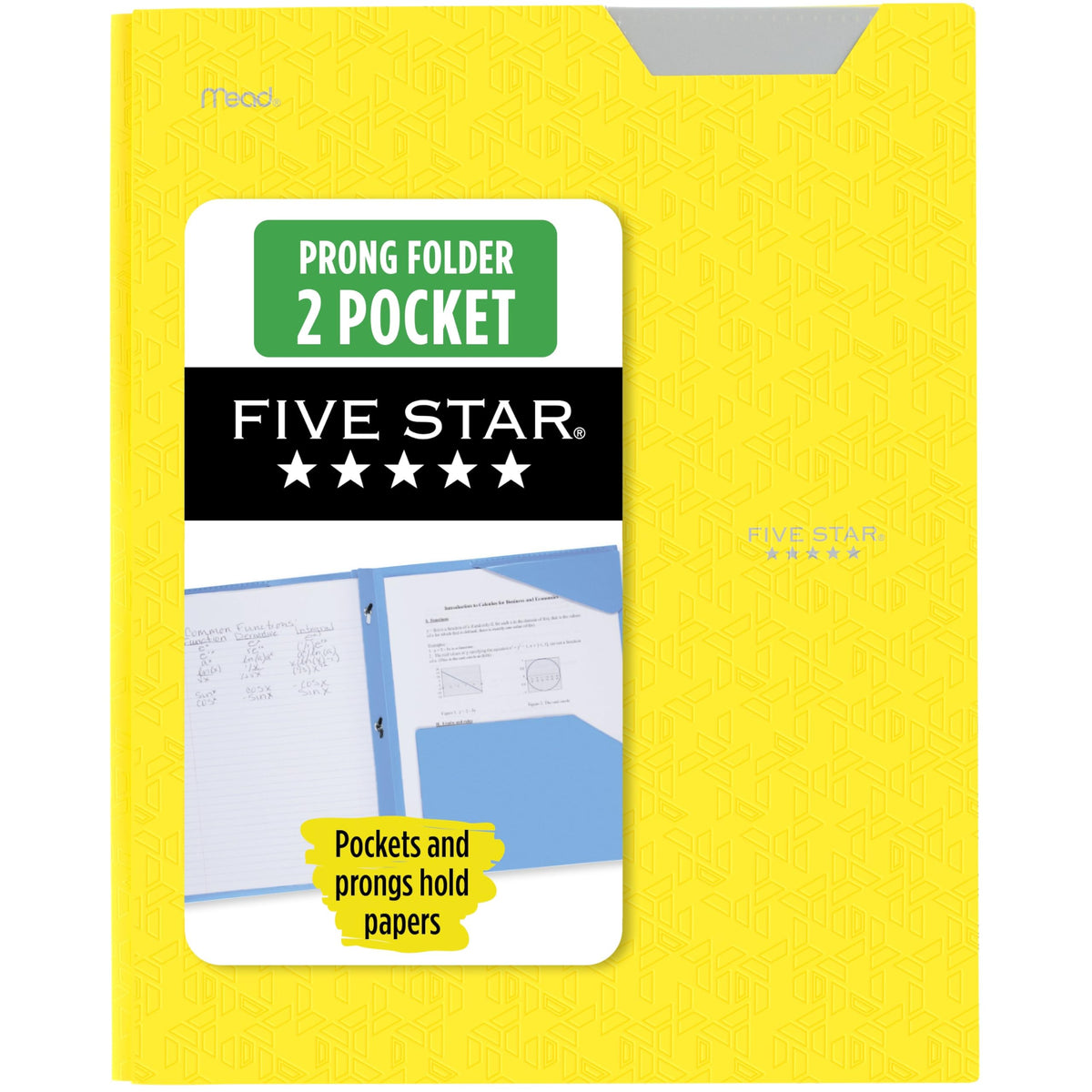 Five Star 2-Pocket Folder, Plastic Folder with Stay-Put Tabs and Prong Fasteners, Holds 8-1/2" x 11" Paper, White (72494)