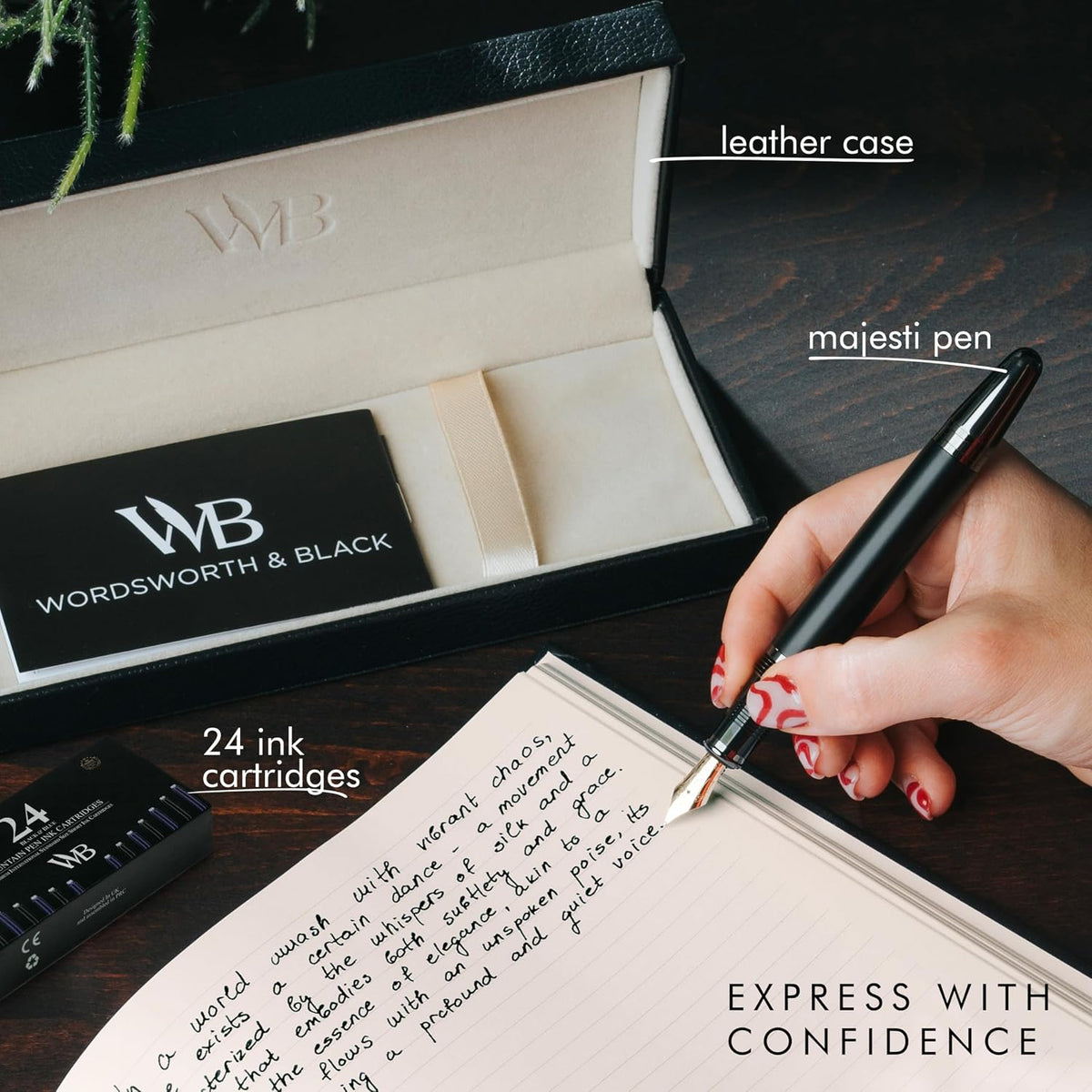 Wordsworth & Black Majesti Luxury Fountain Pen Set for Writing, Medium Nib
