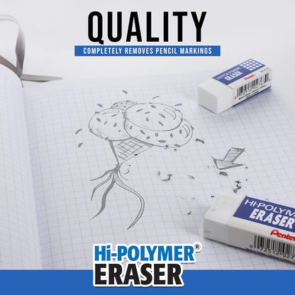 Pentel Hi-Polymer Block Eraser, Large, White, Pack of 10 Erasers