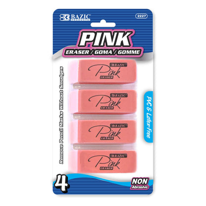 BAZIC Products Pink Bevel Block Erasers, Latex-Free, 4 Count