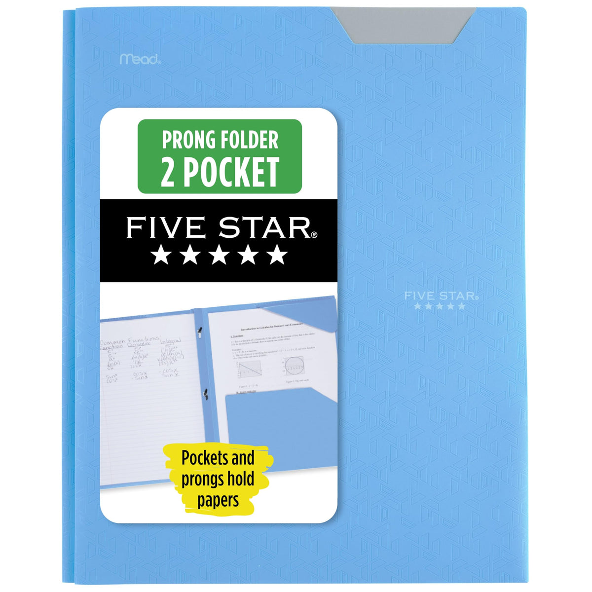 Five Star 2-Pocket Folder, Plastic Folder with Stay-Put Tabs and Prong Fasteners, Holds 8-1/2" x 11" Paper, Prom Pink (340300R)