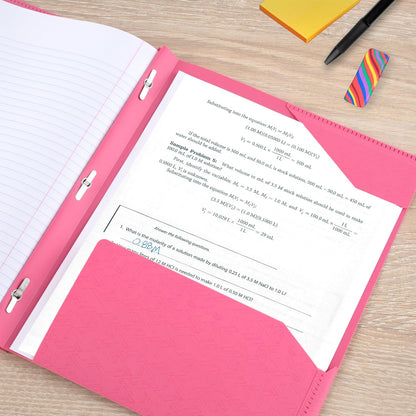 Five Star 2-Pocket Folder, Plastic Folder with Stay-Put Tabs and Prong Fasteners, Holds 8-1/2" x 11" Paper, Prom Pink (340300R)