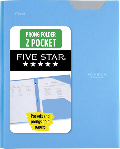 Five Star 2-Pocket Folder, Plastic Folder with Stay-Put Tabs and Prong Fasteners, Holds 8-1/2" x 11" Paper, Forest Green (72111)
