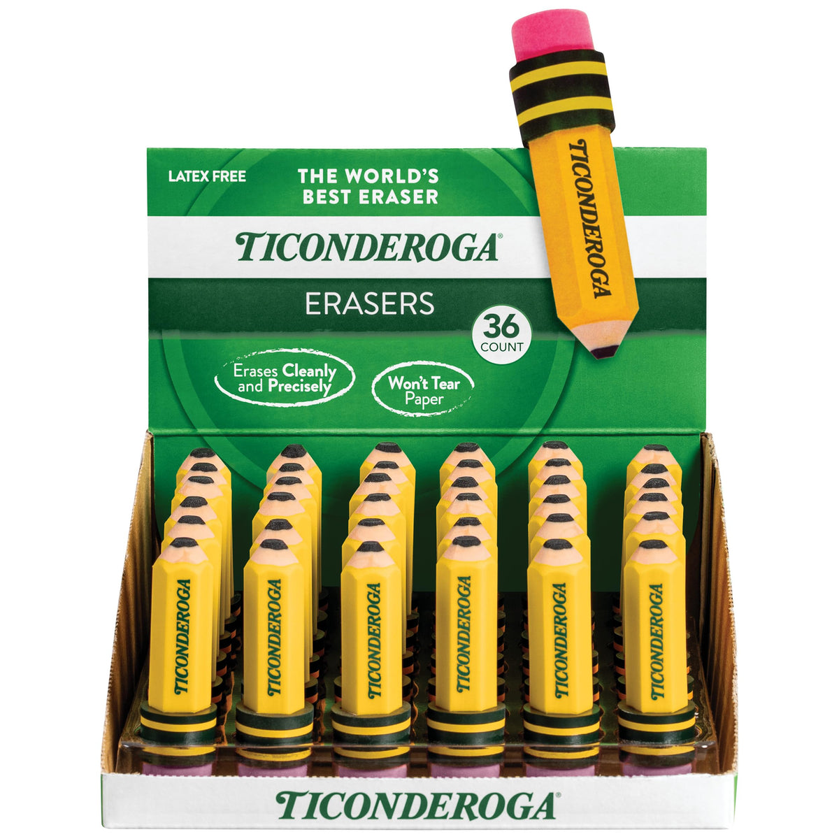 Ticonderoga Pencil Shaped Erasers, Yellow, 3 Count