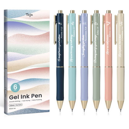 Taja Gel Pens, 6 Pcs Quick Dry Black Ink Pens, 0.5mm Fine Point, Pastel