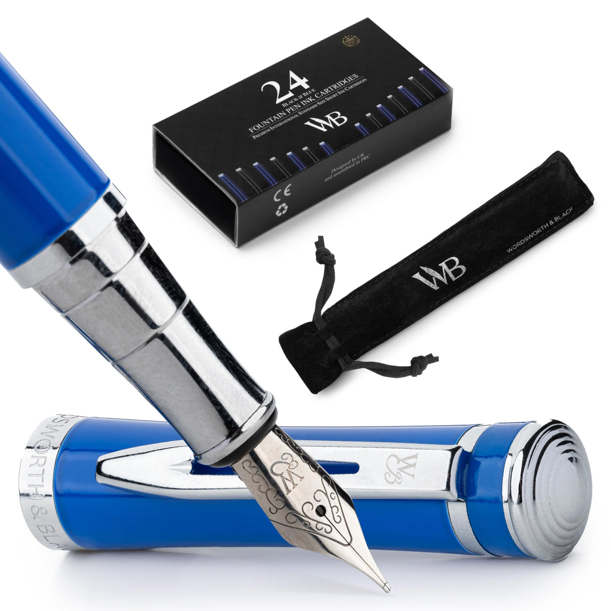 Wordsworth & Black Luxury Fountain Pen Set for Writing, Medium Nib, Silver
