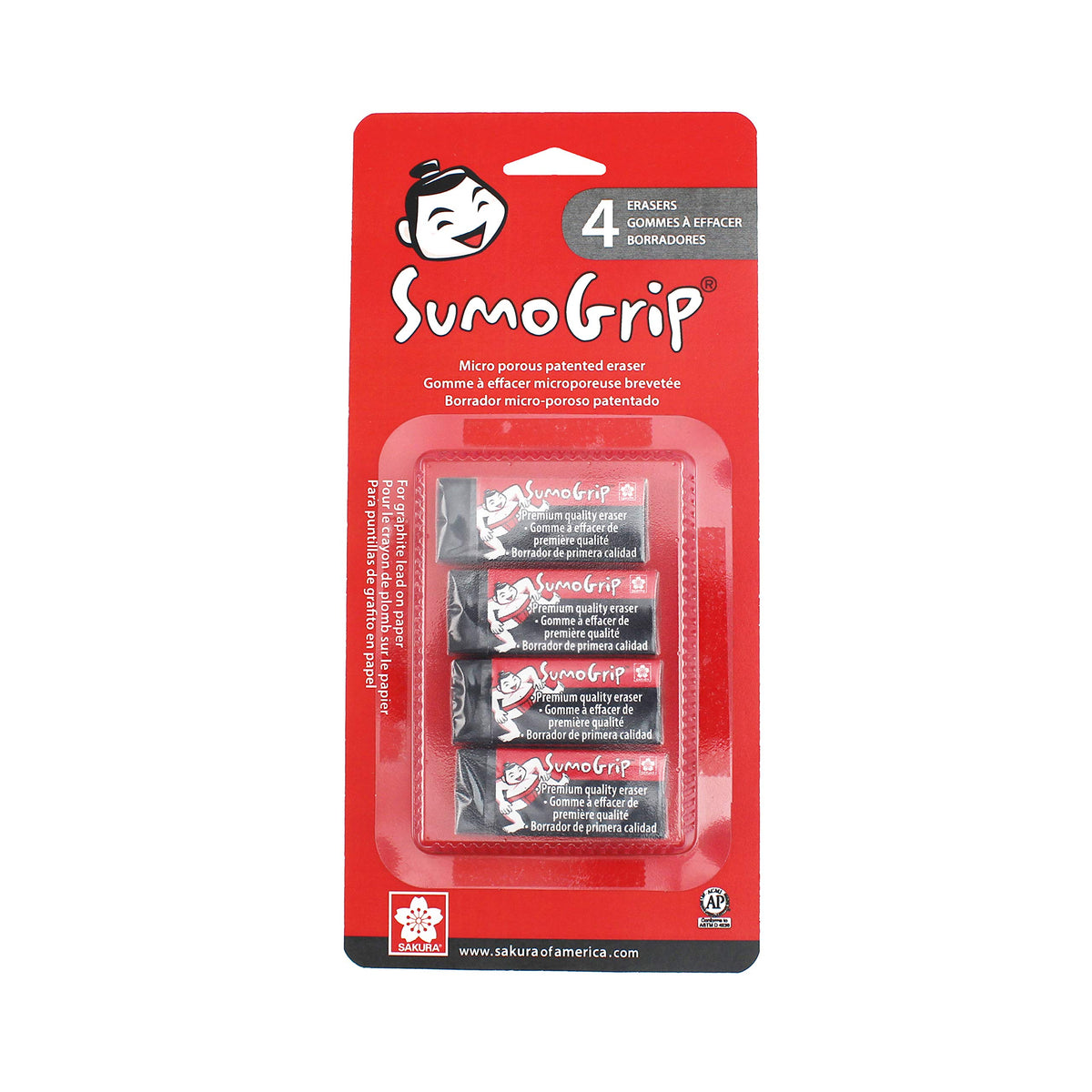 Sakura SumoGrip Block Eraser, Black, Small B80, 2.125 x 0.875 in, 3 Pack