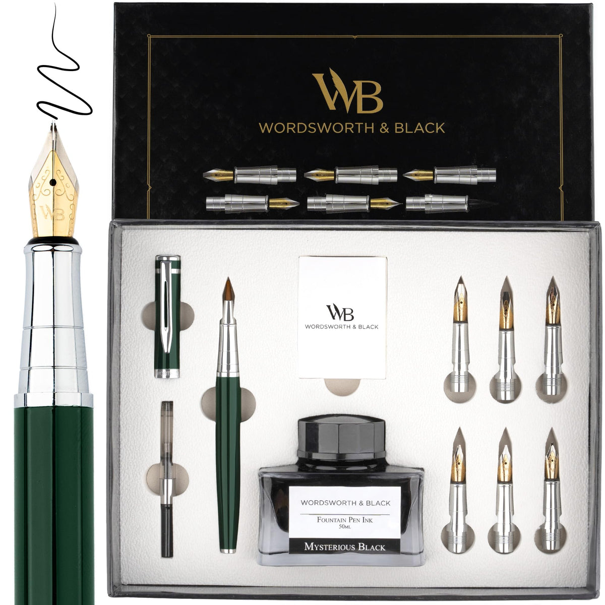 Wordsworth & Black Luxury Calligraphy Pen Set for Writing, 6 Nibs,All Black