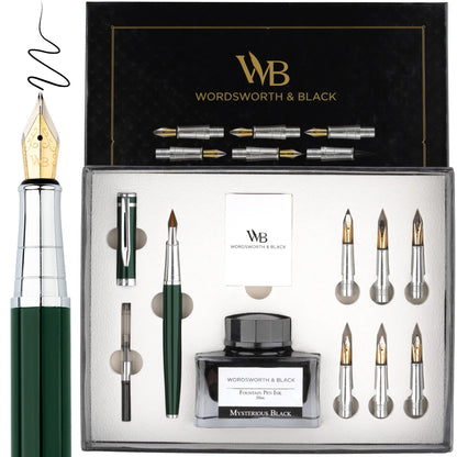 Wordsworth & Black Luxury Calligraphy Pen Set for Writing, 6 Nibs,All Black
