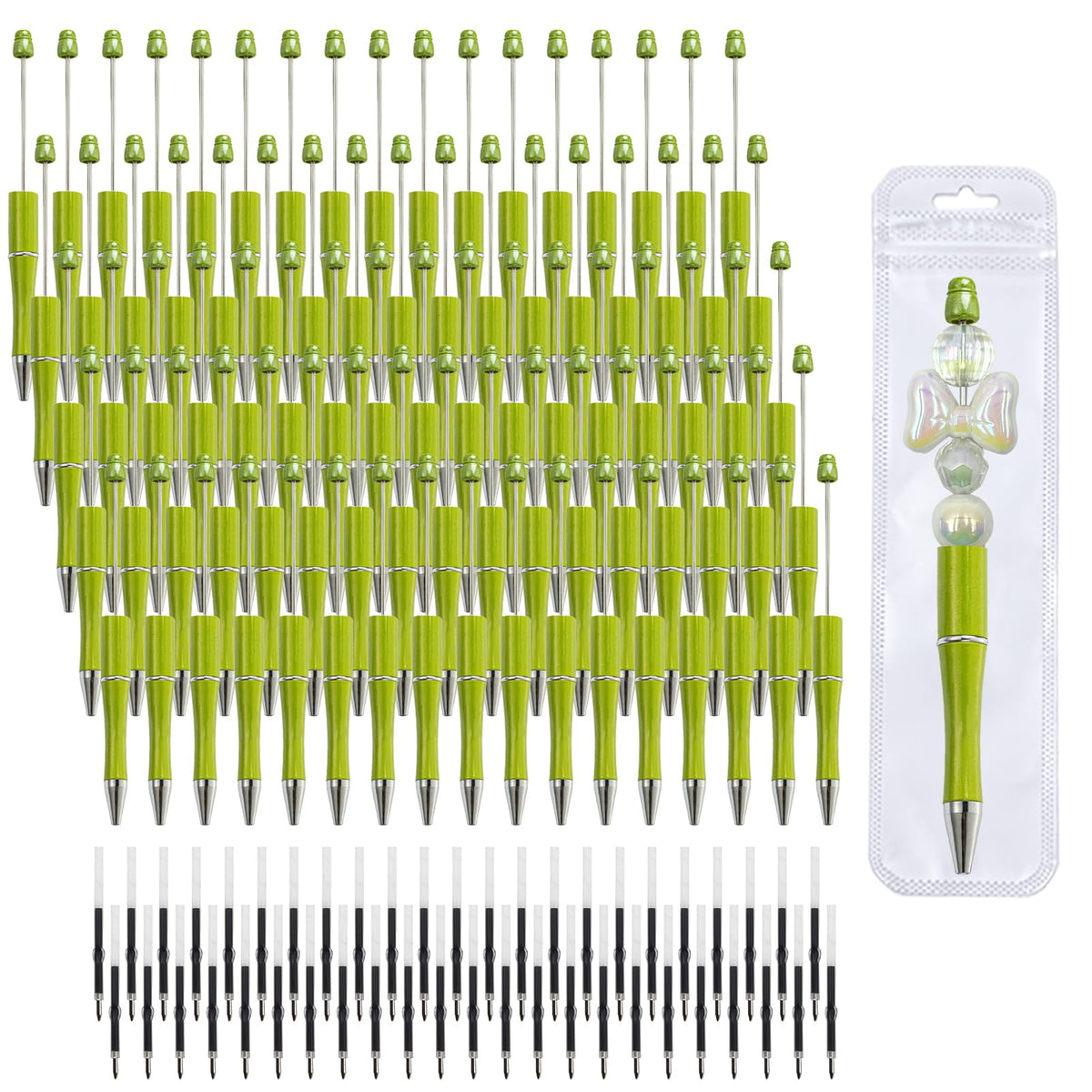 210 Pieces DIY Beadable Pen Bulk Kit – 70PCS Ballpoint Pen with Refills & Bags – Perfect for Beads Pens Supplies, Beaded Pens for DIY Crafting – Office Supplies & Teacher Accessories (Gold)