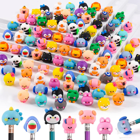100 Pcs Animal Pencil Top Erasers for Kids Desk Pets Cute Fun Eraser for Pencils Pencil Cap Erasers for Kids Class Treasure Box Game Rewards,Party Favors Classroom Must Haves
