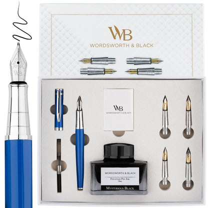 Wordsworth & Black Luxury Fountain Pen Set for Writing, 6 Nibs, Black Rose