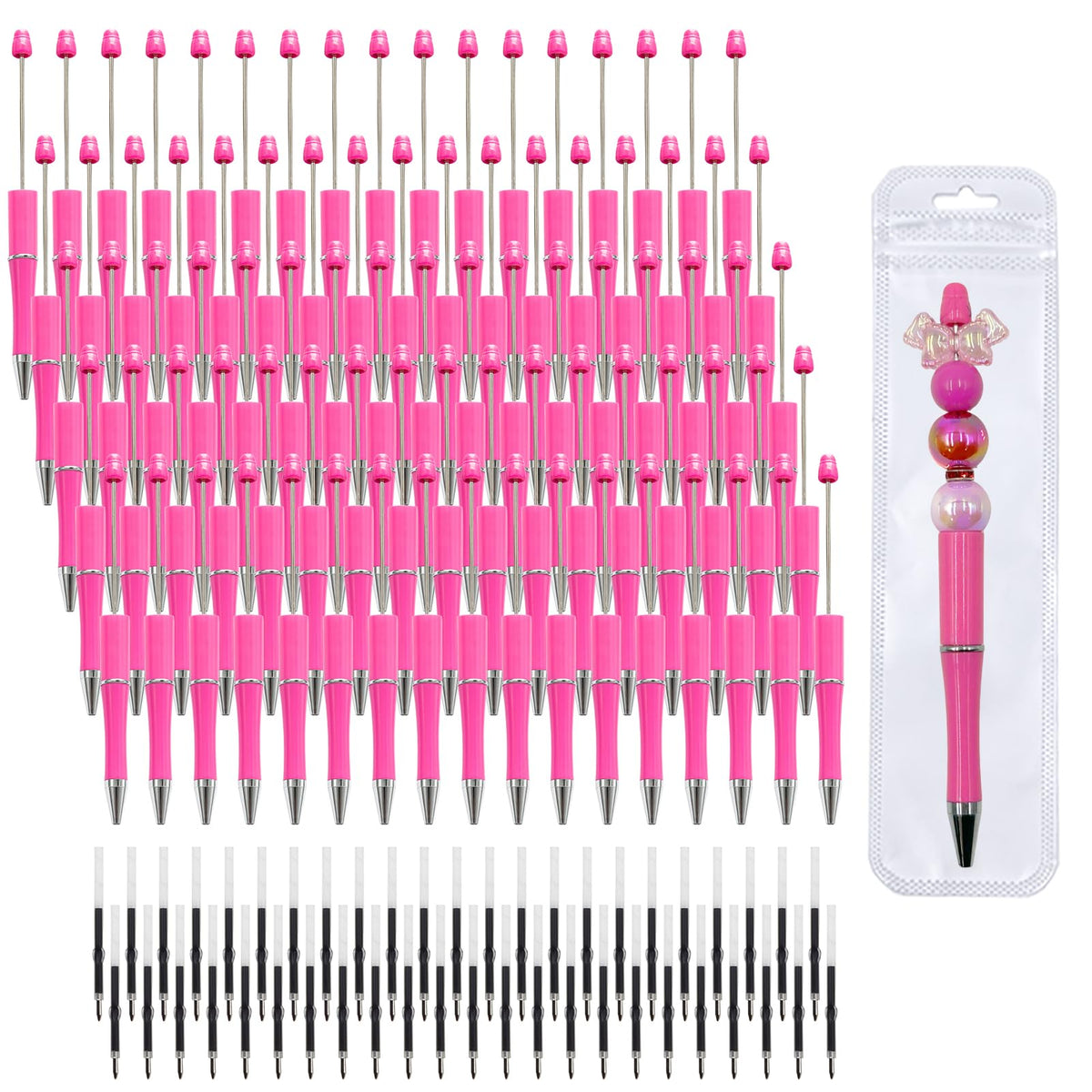 210 Pieces DIY Beadable Pen Bulk Kit – 70PCS Ballpoint Pen with Refills & Bags – Perfect for Beads Pens Supplies, Beaded Pens for DIY Crafting – Office Supplies & Teacher Accessories (Gold)
