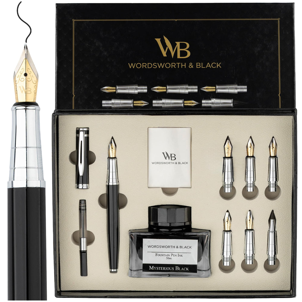 Wordsworth & Black Luxury Calligraphy Pen Set for Writing, 6 Nibs,All Black