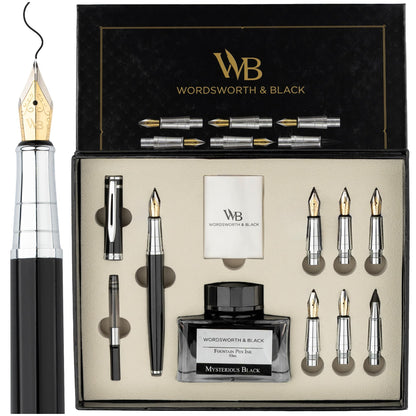 Wordsworth & Black Luxury Calligraphy Pen Set for Writing, 6 Nibs,All Black