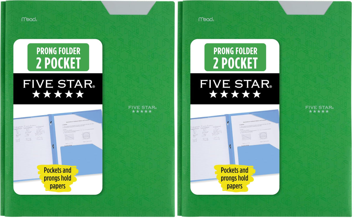 Five Star 2-Pocket Folder, Plastic Folder with Stay-Put Tabs and Prong Fasteners, Holds 8-1/2" x 11" Paper, Fire Red (72109)