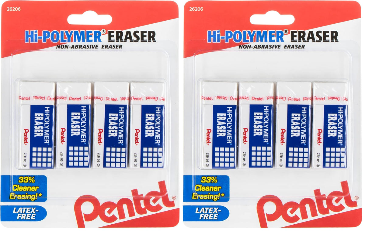 Pentel Hi-Polymer Block Eraser Small White, Pack of 4 (ZEH05BP4)