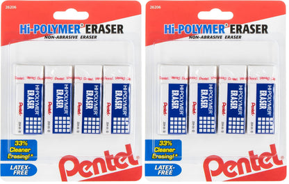 Pentel Hi-Polymer Block Eraser Small White, Pack of 4 (ZEH05BP4)