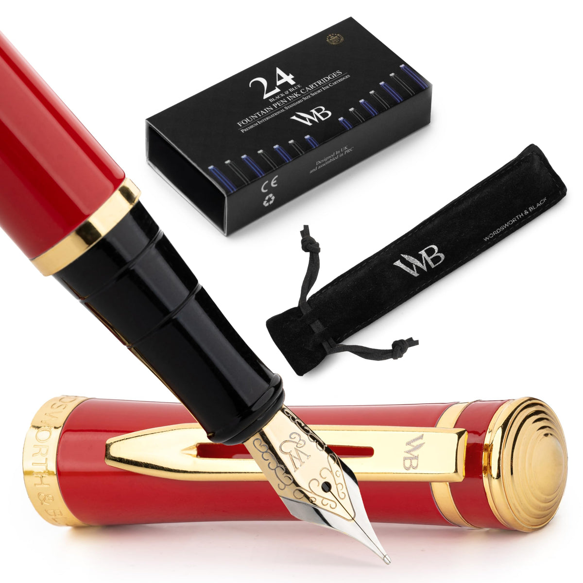 Wordsworth & Black Luxury Fountain Pen Set for Writing, Medium Nib, Silver