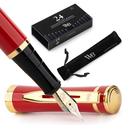Wordsworth & Black Luxury Fountain Pen Set for Writing, Medium Nib, Silver