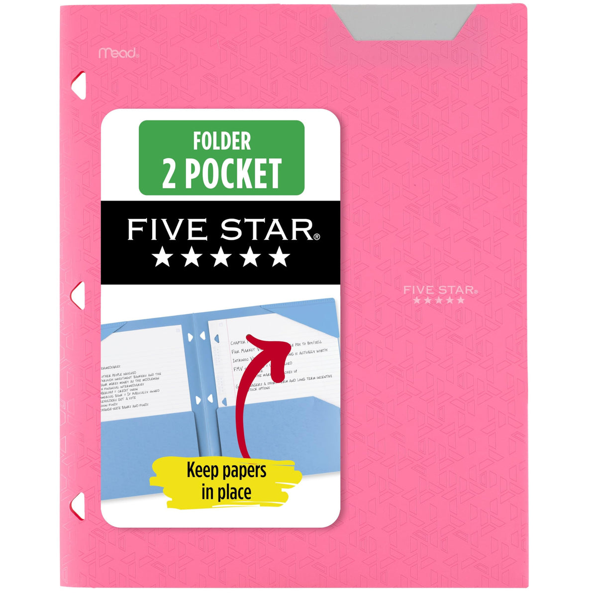 Five Star 2-Pocket Folder, Plastic Folder with Stay-Put Tabs, Fits 3-Ring Binder, Holds 8-1/2" x 11" Paper, Black (333420G-ECM)