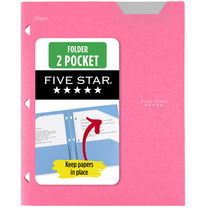 Five Star 2-Pocket Folder, Plastic Folder with Stay-Put Tabs, Fits 3-Ring Binder, Holds 8-1/2" x 11" Paper, Black (333420G-ECM)