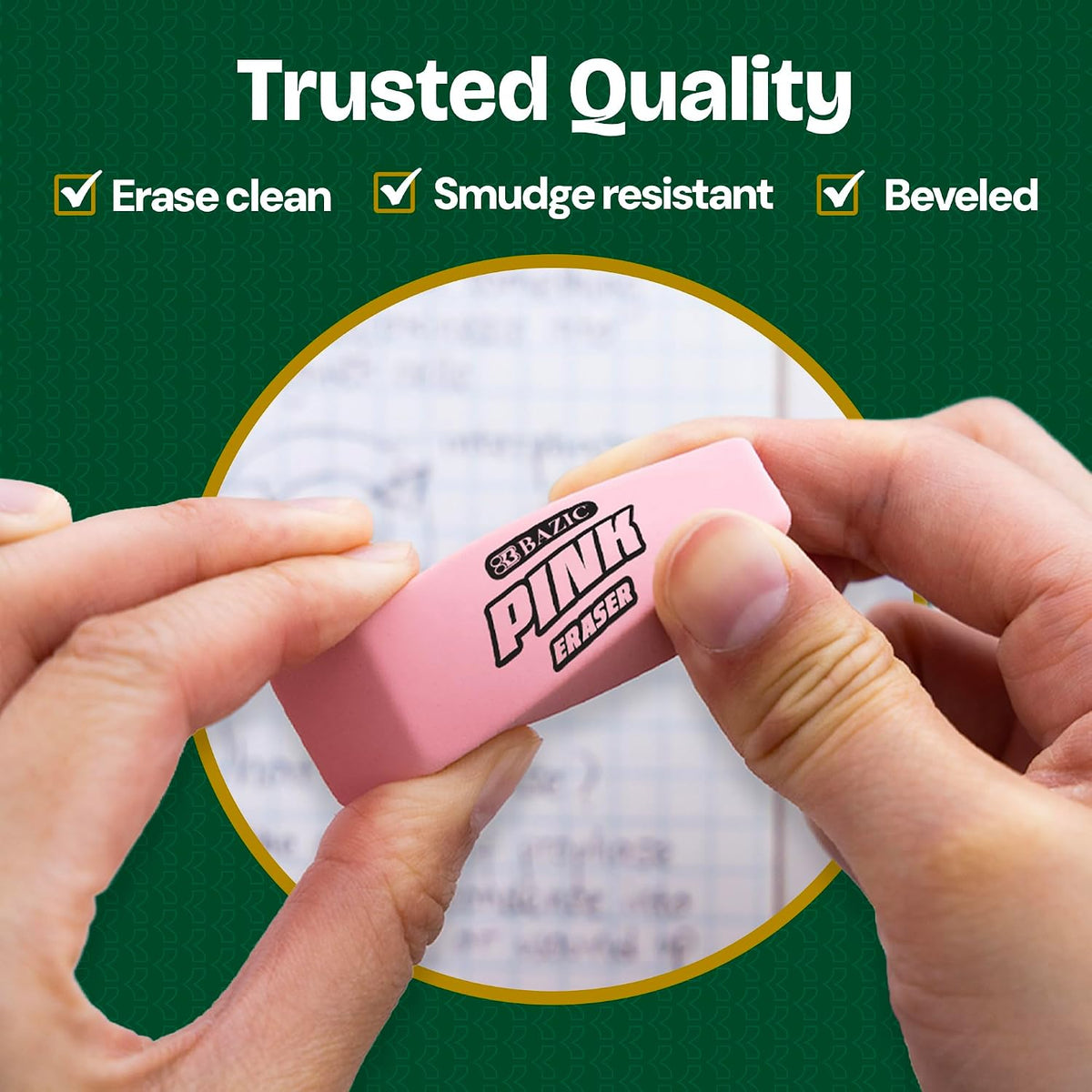 BAZIC Products Pink Bevel Block Erasers, Latex-Free, 4 Count