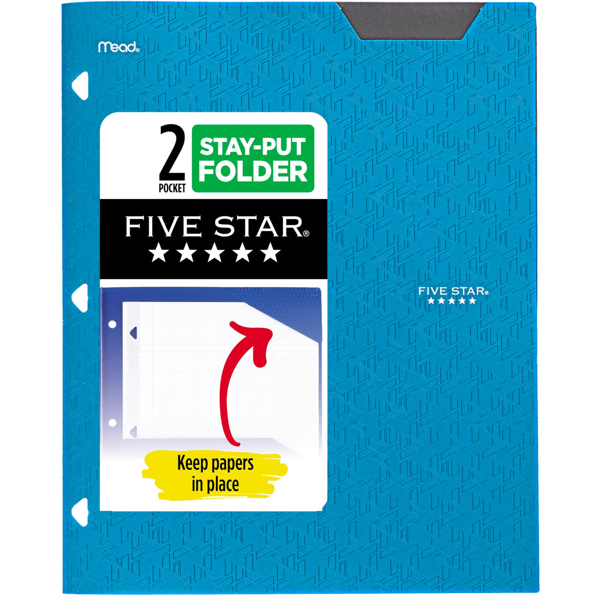 Five Star 2-Pocket Folder, Plastic Folder with Stay-Put Tabs, Fits 3-Ring Binder, Holds 8-1/2" x 11" Paper, Tidewater Blue (333420H-ECM)