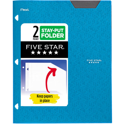 Five Star 2-Pocket Folder, Plastic Folder with Stay-Put Tabs, Fits 3-Ring Binder, Holds 8-1/2" x 11" Paper, White (333420I-ECM)