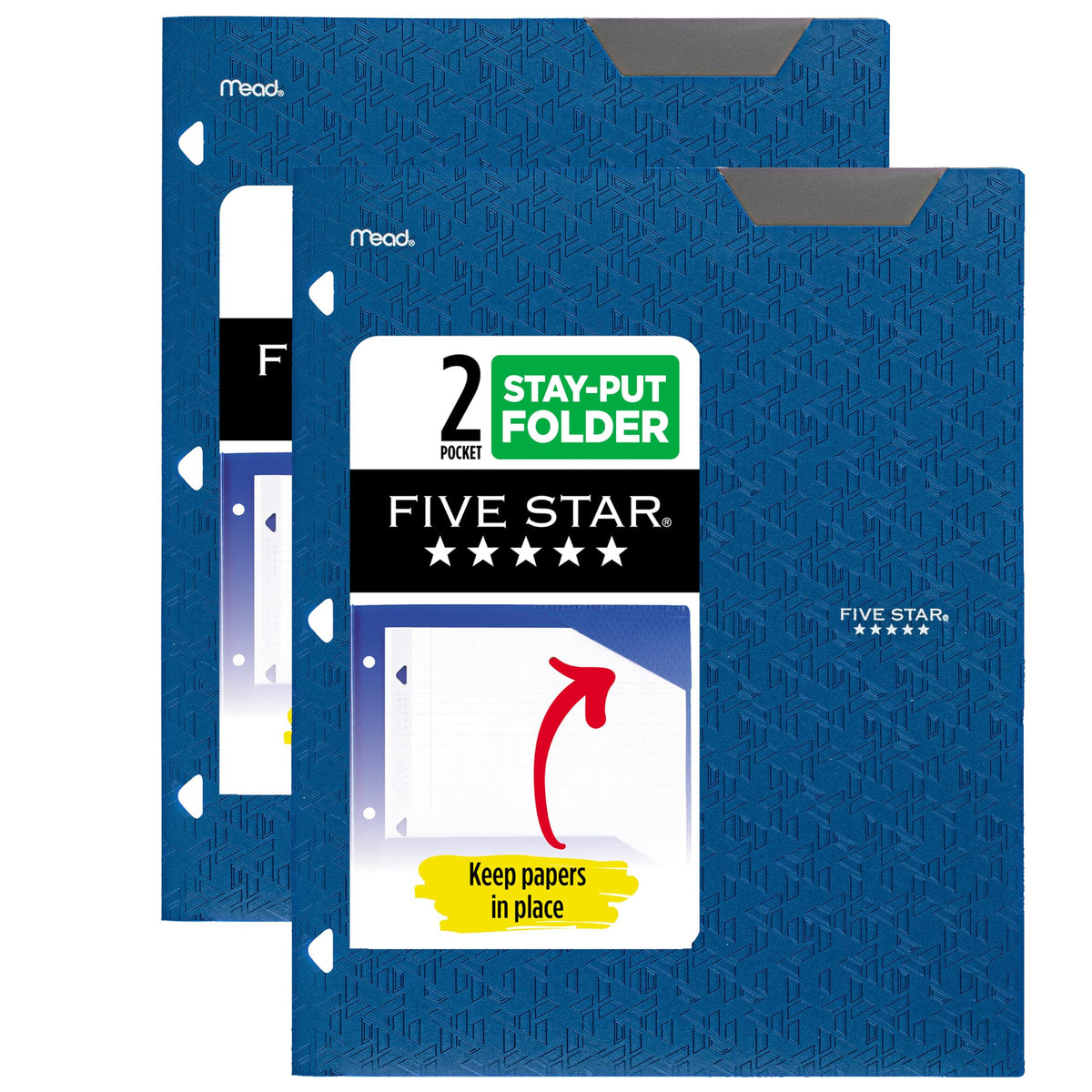 Five Star 2-Pocket Folder, Plastic Folder with Stay-Put Tabs, Fits 3-Ring Binder, Holds 8-1/2" x 11" Paper, White (333420I-ECM)