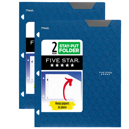 Five Star 2-Pocket Folder, Plastic Folder with Stay-Put Tabs, Fits 3-Ring Binder, Holds 8-1/2" x 11" Paper, Black (333420G-ECM)