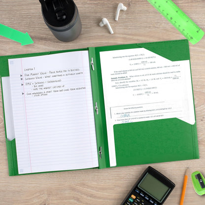 Five Star 2-Pocket Folder, Plastic Folder with Stay-Put Tabs and Prong Fasteners, Holds 8-1/2" x 11" Paper, Forest Green (72111)