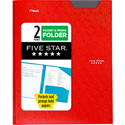 Five Star 2-Pocket Folder, Plastic Folder with Stay-Put Tabs and Prong Fasteners, Holds 8-1/2" x 11" Paper, White (72494)