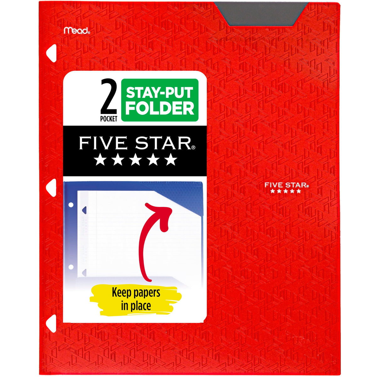 Five Star 2-Pocket Folder, Plastic Folder with Stay-Put Tabs, Fits 3-Ring Binder, Holds 8-1/2" x 11" Paper, White (333420I-ECM)