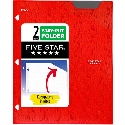 Five Star 2-Pocket Folder, Plastic Folder with Stay-Put Tabs, Fits 3-Ring Binder, Holds 8-1/2" x 11" Paper, White (333420I-ECM)