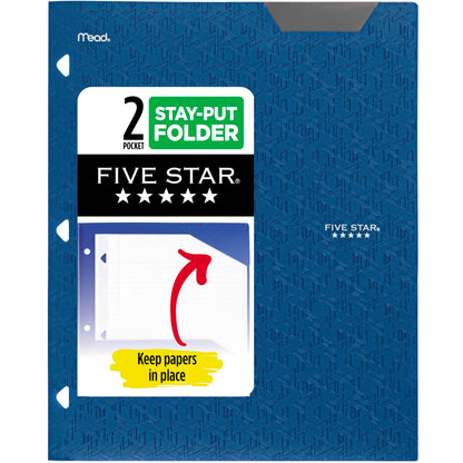 Five Star 2-Pocket Folder, Plastic Folder with Stay-Put Tabs, Fits 3-Ring Binder, Holds 8-1/2" x 11" Paper, White (333420I-ECM)