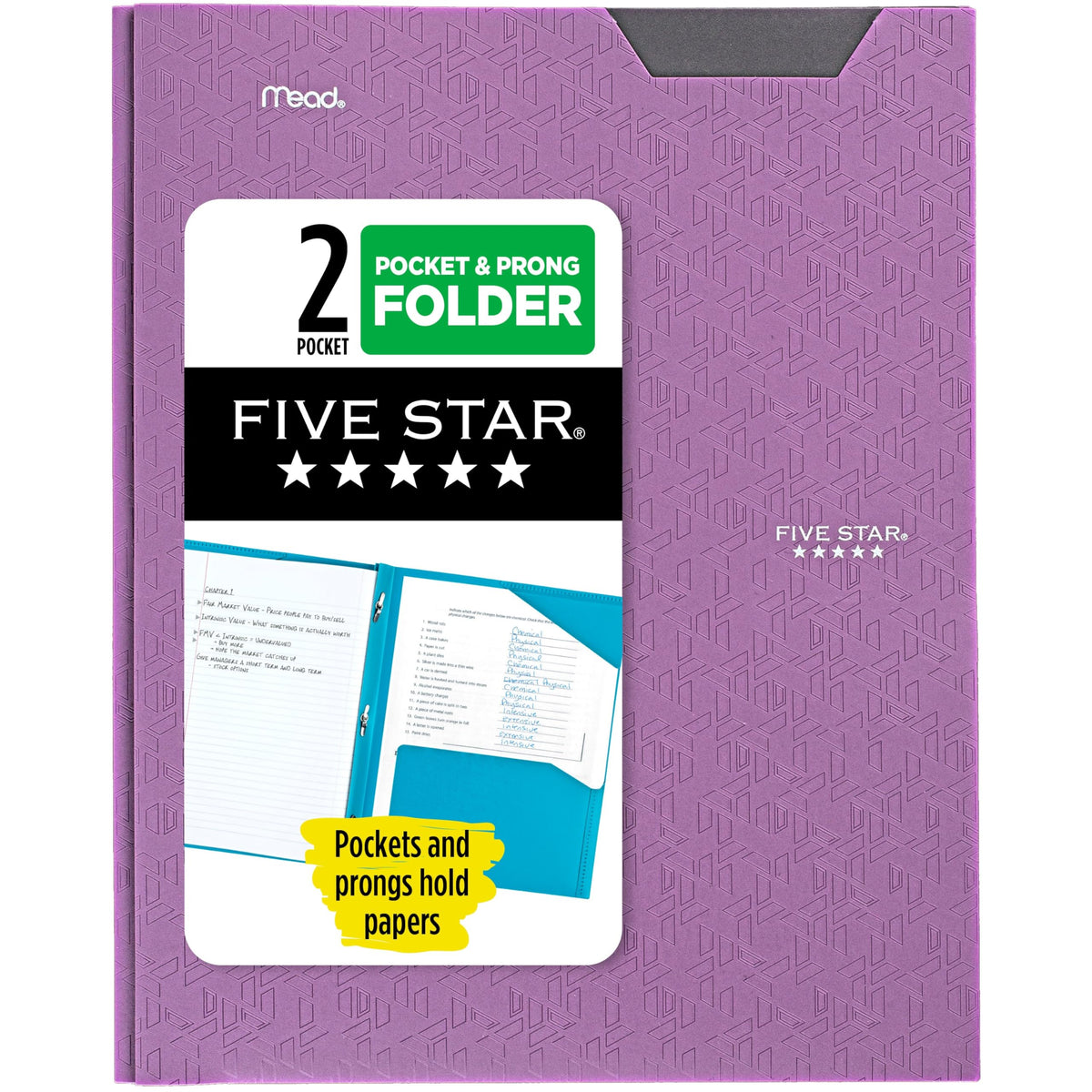 Five Star 2-Pocket Folder, Plastic Folder with Stay-Put Tabs and Prong Fasteners, Holds 8-1/2" x 11" Paper, Fire Red (72109)