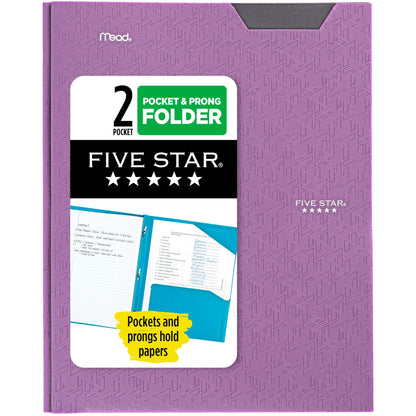 Five Star 2-Pocket Folder, Plastic Folder with Stay-Put Tabs and Prong Fasteners, Holds 8-1/2" x 11" Paper, Prom Pink (340300R)