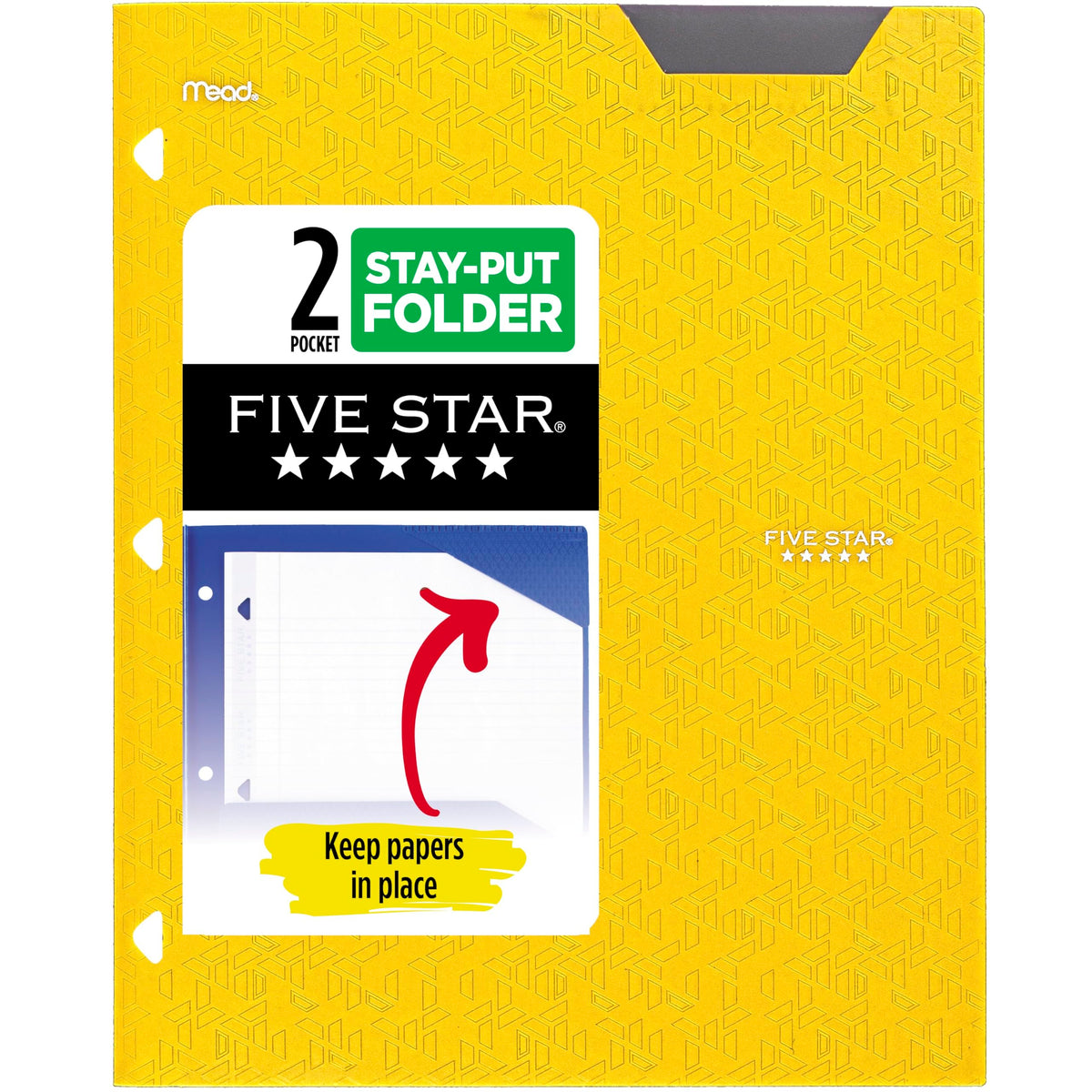 Five Star 2-Pocket Folder, Plastic Folder with Stay-Put Tabs, Fits 3-Ring Binder, Holds 8-1/2" x 11" Paper, Black (333420G-ECM)