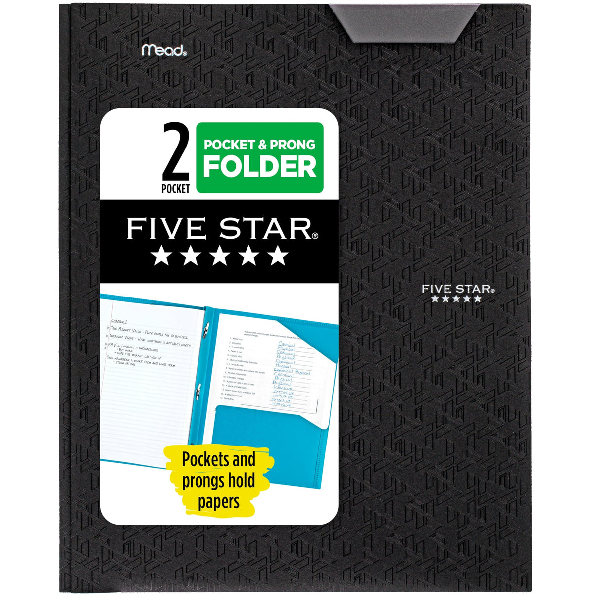 Five Star 2-Pocket Folder, Plastic Folder with Stay-Put Tabs and Prong Fasteners, Holds 8-1/2" x 11" Paper, Fire Red (72109)